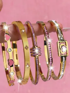 5-piece elegant and luxurious 304 stainless steel bracelet set, a high-quality and fashionable bracelet suitable for both women and men, versatile for daily wear, Thanksgiving, Mother's Day, New Year gifts, Fashionable Bangle