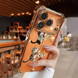 A New Creative Cat Pattern Four-corner Thickened Mobile Phone Case for iPhone 17 Air 16 15 14 13 12 11 Pro Max Plus border Electroplating with counter-fall Safety Cushion 2D printing