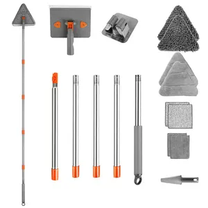 2 In 1 Baseboard Cleaner Mop Wall Cleaner Mop With Squeegee Extendable Long Handle 8 Reusable Fiber Flannel Chenille Mop Pads 360 °   Rotatable Convex Design Baseboard Mop For Wall Ceiling Window