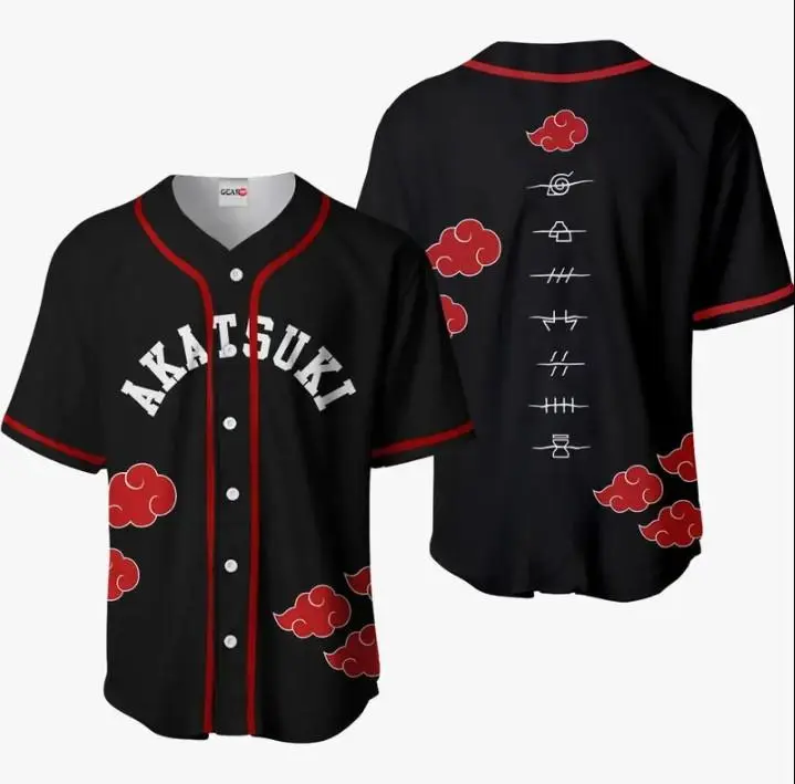 Akatsuki Naruto Otaku Cosplay Shirt Anime Baseball Jersey Anime Sport Jersey Shirt Summer Gift For Him and For Her Gift For Baseball Fan Lover