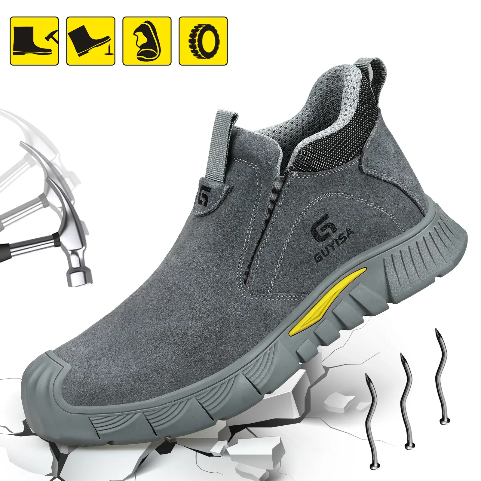 Men's Slip-On Welding Safety Footwear, Fireproof Steel Toe Work Boots for Construction Welders, Indestructible Protective Shoes
