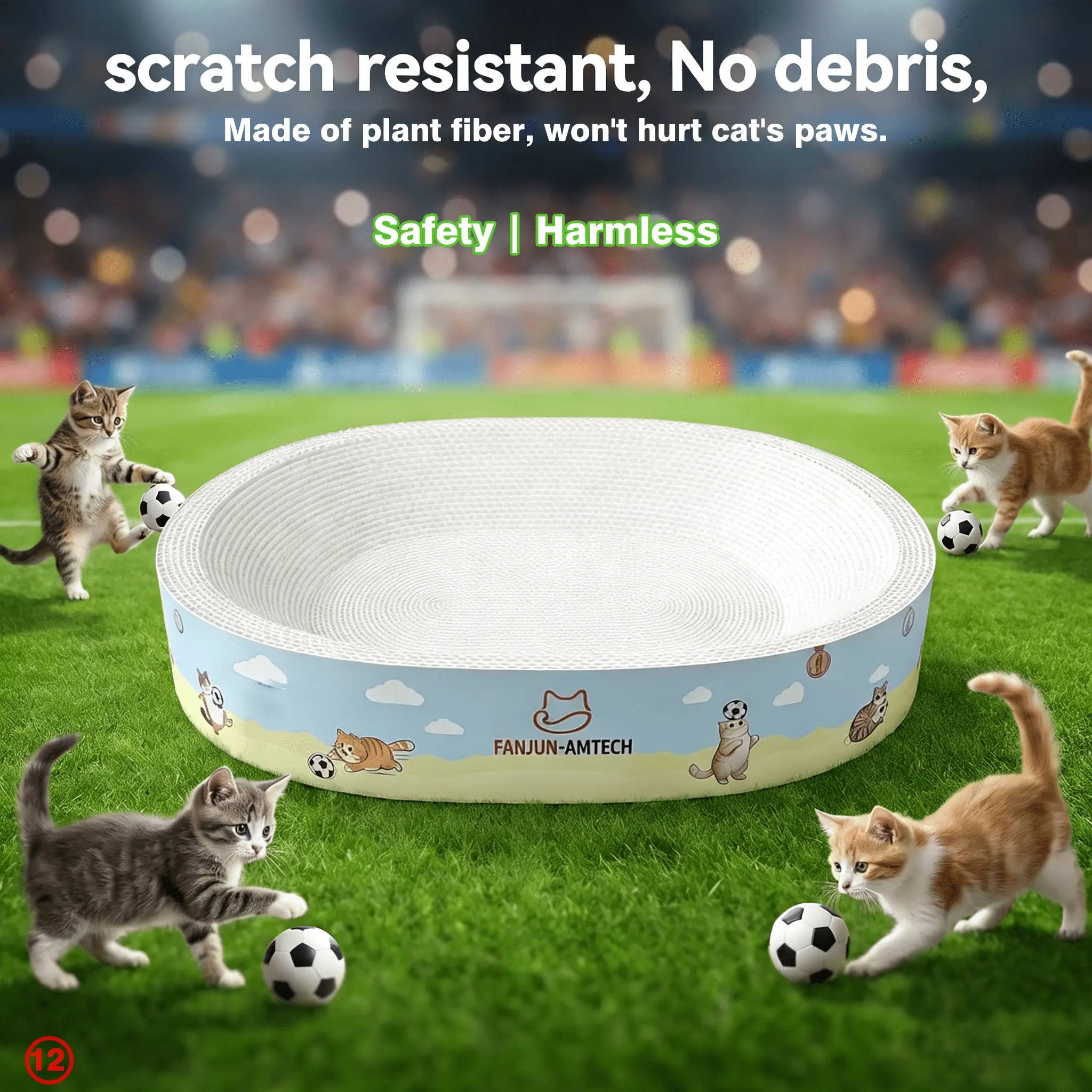 FANJUN-AMTECH Oval Large-Space Cat Scratching Pad - Anti-Slip Reinforced Corrugated Paper, Non-Plastic Plant Fiber, Cartoon Print, Paper-Scraps-Free, Durable for Play & Sleep, Cat Furniture cool cat stuff cat stuff for indoor,tiktokshopsummersale