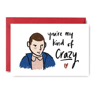 1PC Pop Culture Valentine's Day Card, "You’re My Kind of Crazy" Stranger Things Inspired Design, For Romantic Partners, Perfect for Playful Valentine's Wishes