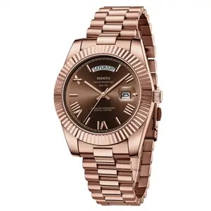 NIBOSI Men's Luxury Dress Watch 40mm rose gold Dial  Stainless Steel Band Rotating Quartz Analog Waterproof Luminous Big Face Boss Wrist Watch