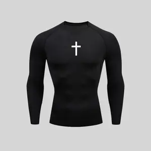 Men's cross-print crew neck tight-fitting sports quick-dry T-shirt, simple and versatile, sweat-wicking, suitable for men and women, ideal for autumn and winter,Gift Athletic Apparel Activewear Fitness