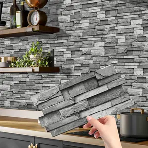 Retro Brick Pattern Wall Sticker, Wall Decal, Self-adhesive Tile Sticker, Irregular Striped Brick Vinyl Tiles Sticker for Bathroom Kitchen Home Decor