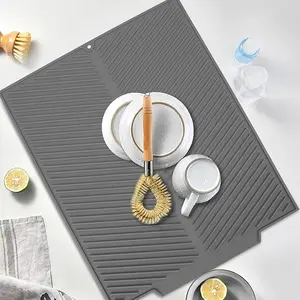 Silicone Dish Drying Mat, Silicone Mats Draining Pad,  Heat-Resistant Dish Drainer Mat,  Heat Insulation Mats ,For Kitchen Counter, Drawer Liner, Coffee Maker or Sink,Silicone Texture for Kitchen Draining , Non-slip, Easy Clean, Summer