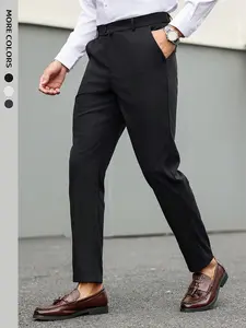 Men's Casual Solid Color Dress Pants Formal, Button Elastic Waist Fall Pants, Business Long Pants for Spring Summer Office Wear Club Wear Going Out Party