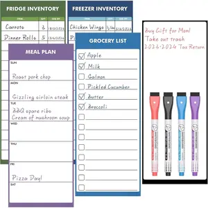 White Board for Fridge - Dry Erase Meal Planner for Refrigerator - Weekly Menu Board, Grocery List, Memo Pad, Fridge and Freezer Inventory List - Kitchen Whiteboard with 4 Markers - 4" x 10"
