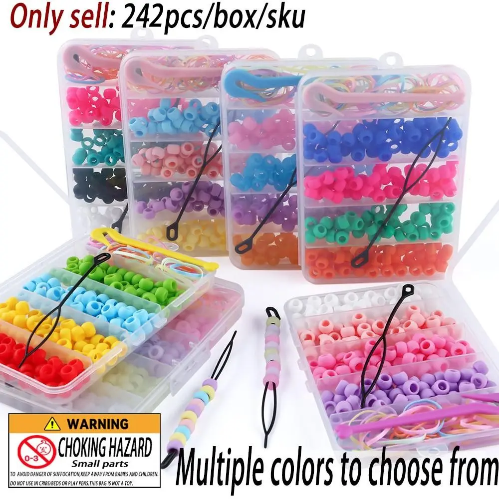 242pcs Glitter Silicone Hair Beads, Multi-Color Jewelry Accessories, Braiding Decorations, Women's Hairstyle Set, Sweet Braided Hair Clips, Elastics