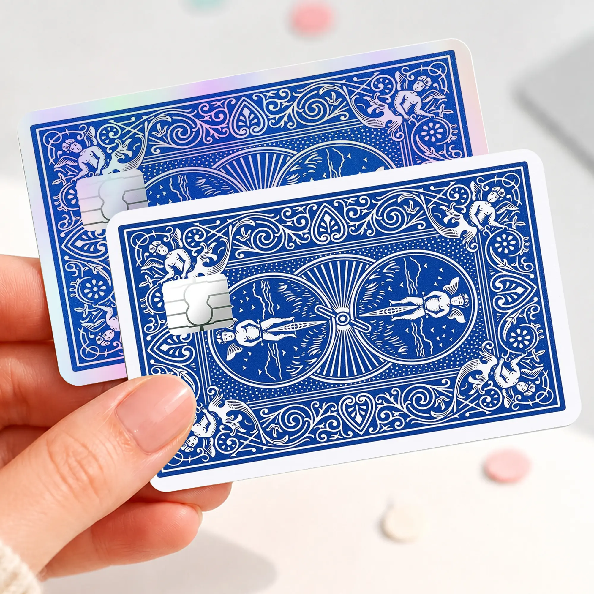 Blue Playing Card Back Skin Sticker, Vintage Casino Style Debit Credit Card Cover, Ornate Bank Card Decal, Easy Apply Wallet Accessory