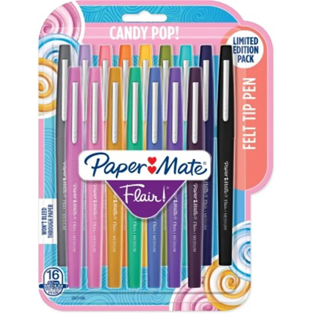 Paper Mate PAP2027189 0.7mm Flair Candy Pop Felt Tip Pens with Handy Clips, Assorted Colors Medium Point Set, Point Guard Prevents Tip Fraying, Water-Resistant, Cap-On-Back Design for Office Stationery Everyday Use, 0.7Mm Pens, Prevents Tip From Fraying
