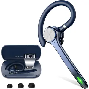 Headset,   Earpiece with 500mAh  Case 72 Hours Talking Time Built-in Microphone for iOS Android Cell Phone, Hand-Free Headphones for Trucker, Office-Blue