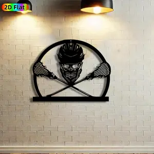 1pc Lacrosse Helmet & Crossed Sticks Metal Wall Art, Dynamic Lacrosse Statue Mural, Ideal Gift for New Year, Fathers Day, Lacrosse Enthusiasts, Rust-Resistant Metal Wall Decor Wall Sculptures, Unique Sports Decor Accent