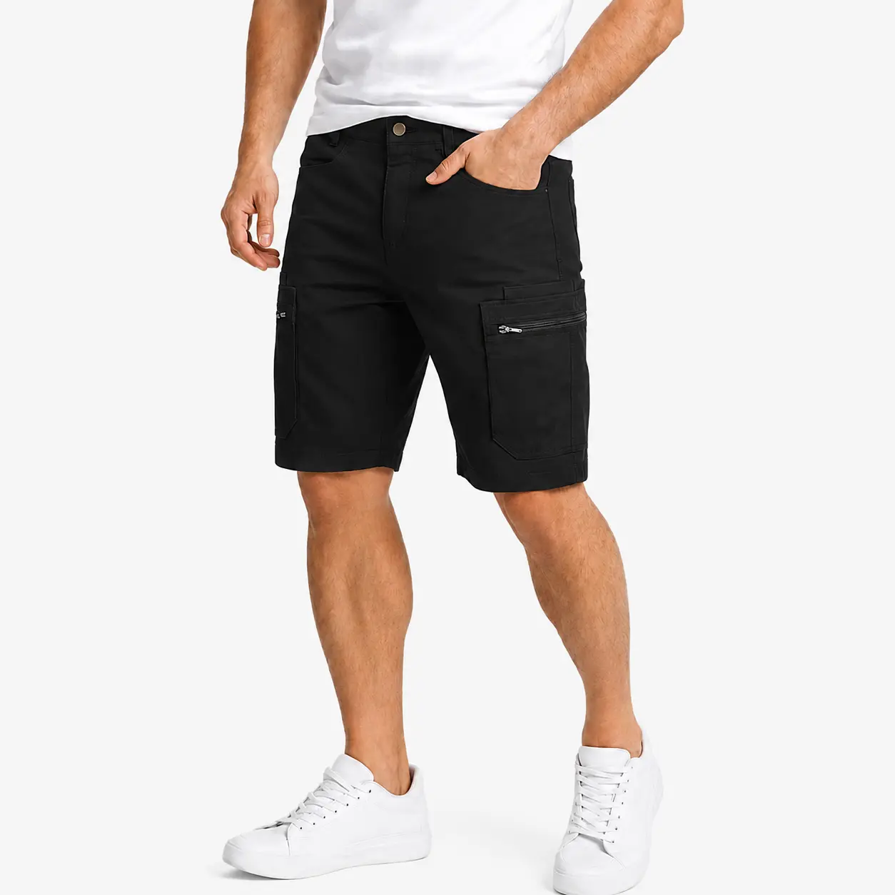 Men's Cargo Shorts, Casual Work Utility Shorts for Men with Zipper Pockets, Regular Fit Above Knee Summer Shorts, Lightweight Outdoor Hiking Travel Everyday Wear, Comfortable Multi-Pocket Shorts for Black Khaki Gray Olive, Beach Golf Camping