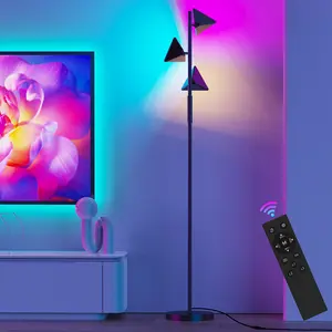 CuLiDing RGB Floor Lamp, 36W Stepless Dimmable LED Tall Standing Lamp with Touch and Remote Control, 4 Color Temperatures, 3 Rotatable Light