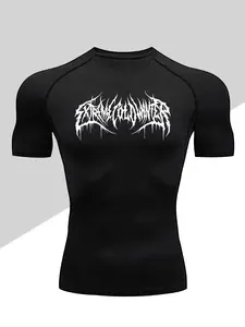 Men's Dragon Print Compression T-Shirt, Active Workout Rash Guard, Quick-Dry Breathable Stretch Fabric, Tight-Fitting Short Sleeve Top for Fitness and Outdoor Activities Clothing