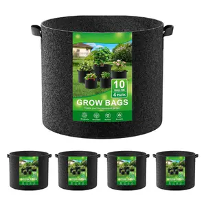 4 Pack 10 Gallon Grow Bags with Handles, Thickened Nonwoven Fabric Garden Pots for Vegetables Flowers Plants Indoor Outdoor Gardening, Black