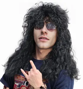70s 80s Rocker Mullet Wig Long Curly Black for Adult Men Women Halloween Cosplay Costume Anime Party Elegant Daily Wear Synthetic Fiber Wig gorgeous fashion fluffy wig