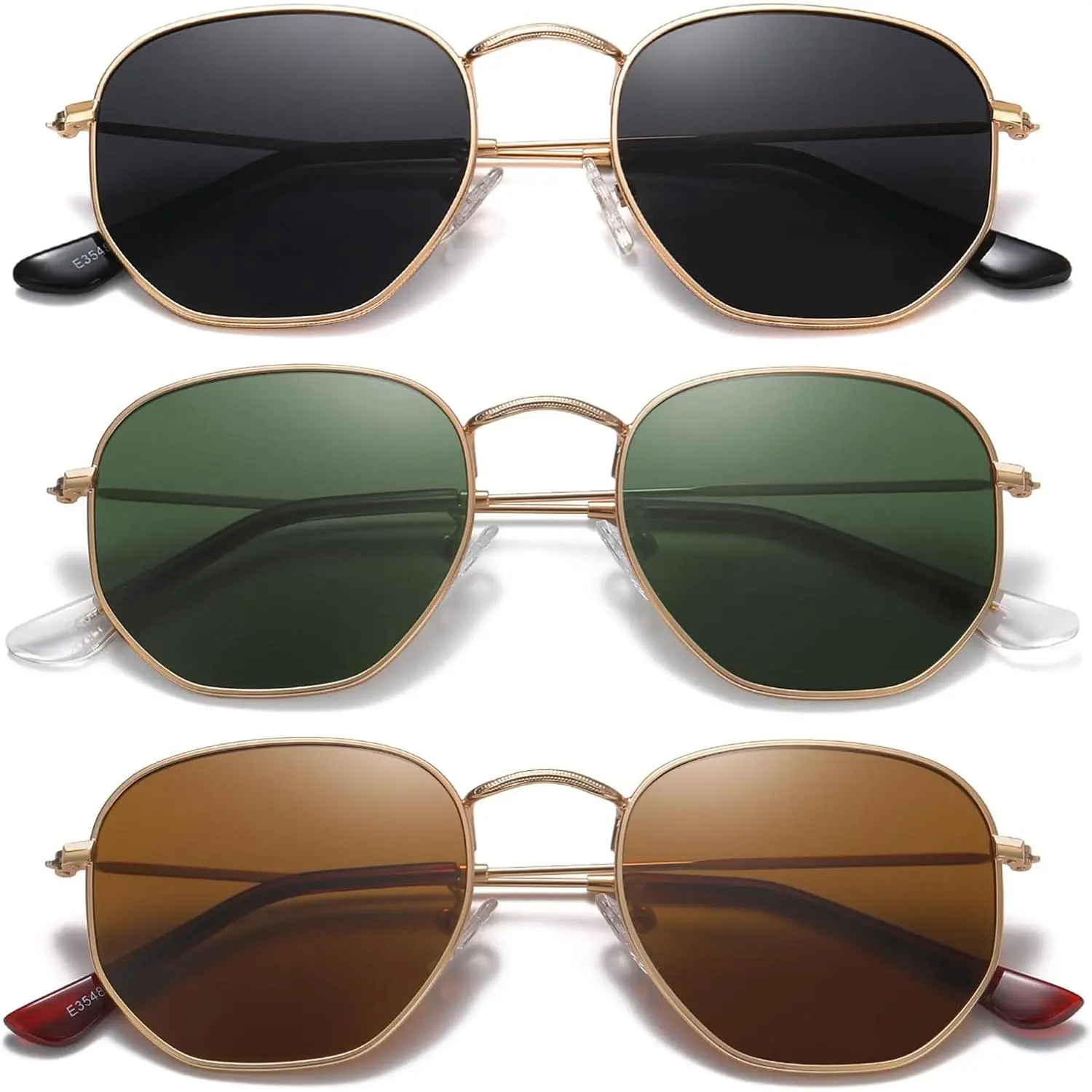 Unisex High Quality Sunglasses, Retro Geometric Hexagon Metal Sunwear with Polarized TAC HD Lenses and UV400 Protection