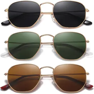 Polarized Hexagon Sunglasses for Women Men Polygon Square Sun Glasses UV400 Protection Metal Frame