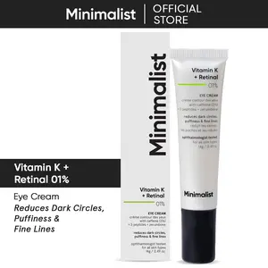Minimalist Vitamin K + Retinal 1% Eye Cream | Reduces Dark Circles, Wrinkles and Puffiness | With Multi Peptides & 3% Caffeine | For Women & Men | 14 gm