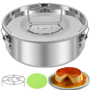 KHZSPP Flan Mold Set with Steamer Rack and Silicone Mat 304 Stainless Steel Flan Pan Mold with Lid 1.5QT Capacity Flan Baking Mold Round Cake Baking Flan Maker Cheesecake Pans for Chocolate Cake Bakeware Kitchenware