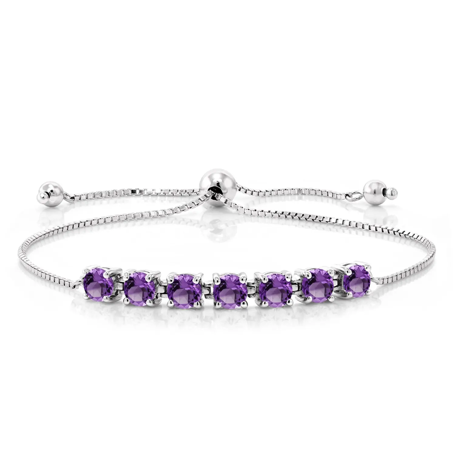 Gem Stone King 7-Stone Tennis Bracelet For Women In 925 Sterling Silver | 4.5MM Round Gemstone Birthstone | Bollo Bracelet | Fully Adjustable Up to 9 Inch | Easy-On Easy-Off
