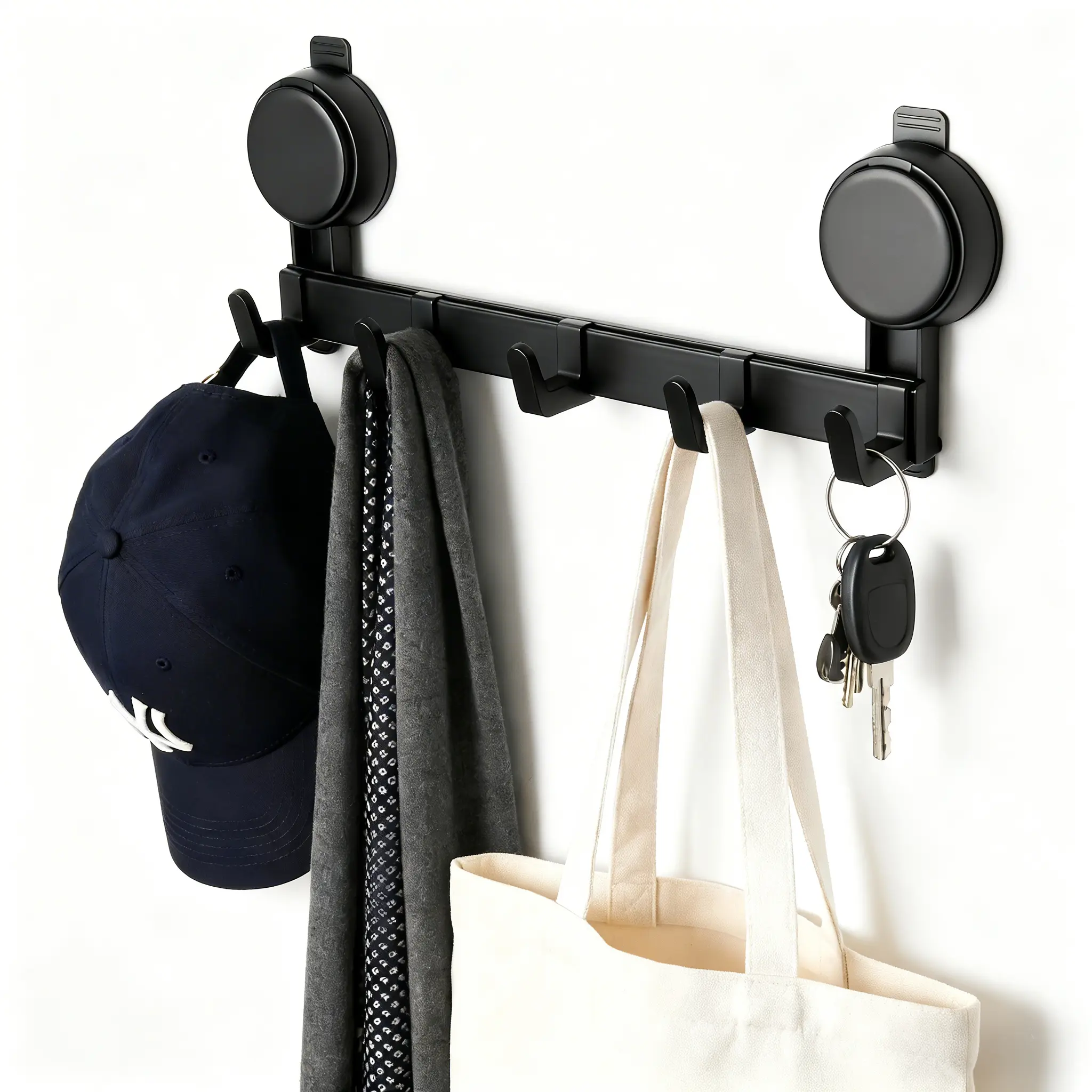 Heavy-Duty Suction Cup Hook Rack, Drill-Free Wall-Mount Organizer with High Load Capacity, Strong Grip, Waterproof Design for Bathroom & Kitchen, Modern, Removable & Reusable