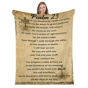 Soft & Comfortable Flannel Blanket with Psalm 23 Scripture Art Ideal for Devout Christians Spiritual Seekers Cozy Reflection Prayer Moments Bedroom Decor Unique Gift Faith Filled Uplifting Religious Home Accents