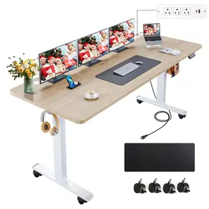 71"W x 27"D Extra-Wide Mobile Standing Desk - Electric Sit-stand Desk with One-Touch Height Adjustable, Movable Home Office Computer Desk Featuring 3-Preset Memory Heights, USB Ports, Headphone Hook, Cable Management, Height Range 28-46 Inches