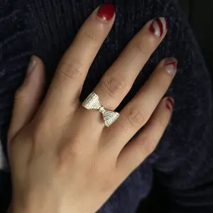 Micro-Pavé Bow Ring - 14k Gold Plated