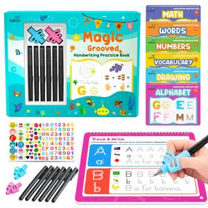 Kiditos Reusable Grooved Handwriting Workbook for Kids, Magic Ink Letter Tracing Books, Alphabet Number Math Practice Set for Preschool & Kindergarten (6 Books) Easter Gifts for Kids