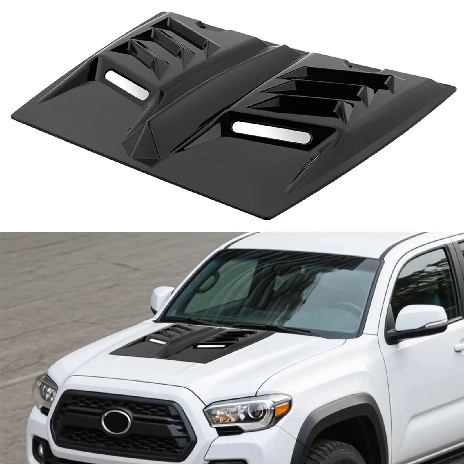 48×36cm Universal Hood Vent Cover Hood Scoop Self Adhesive Hood Vent Durable Material Decorative Hood Vent Cover Fake Air Intake Glossy Black 3D Decorative Vent Car Hood Styling Trim for Most SUVs & Trucks Car Gifts