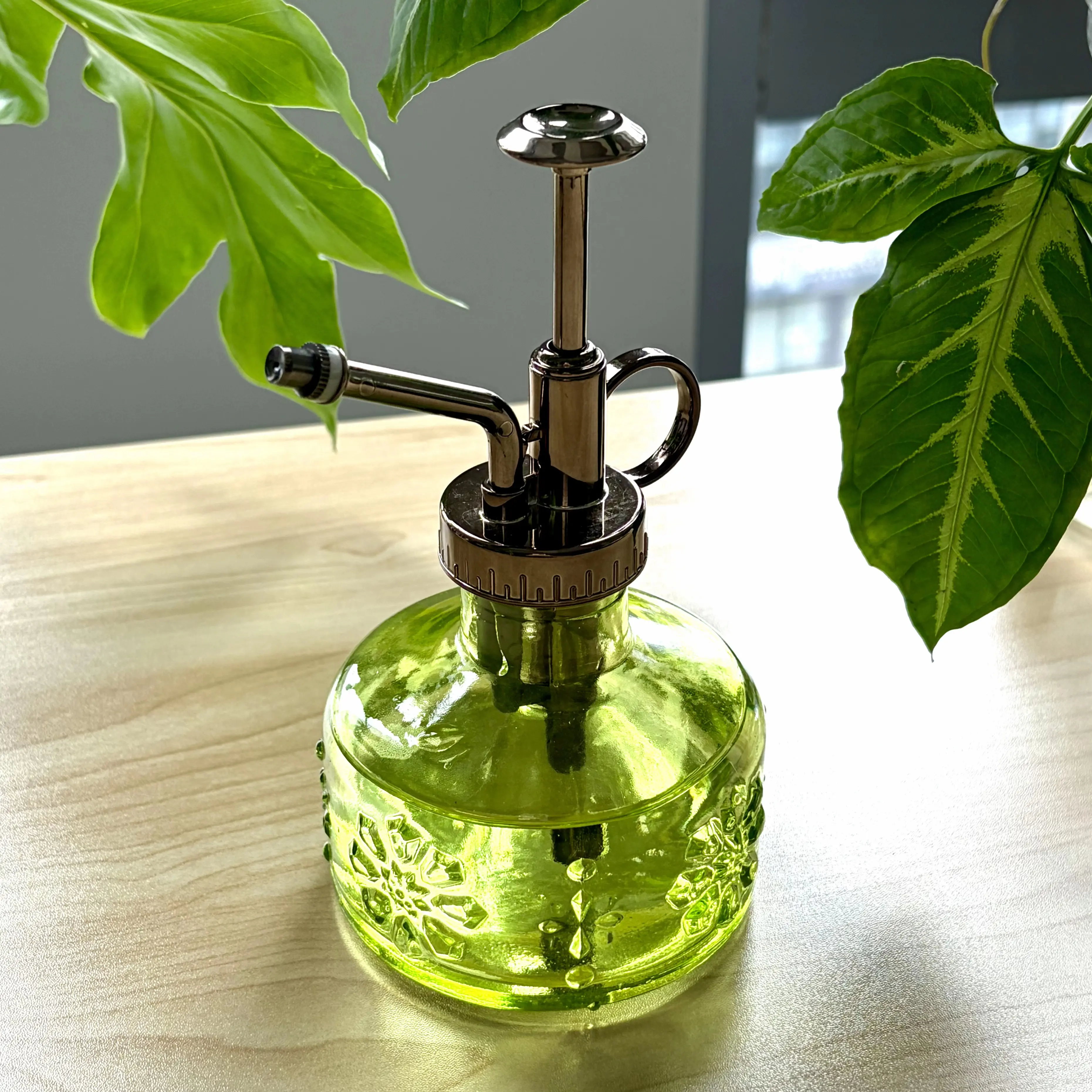 Bamworld Vintage Glass Sprayer Watering Can - Ergonomic Handle, Creative Spraying Design, Precise Watering Tool for Bonsai Trees, Indoor Plants, Cafe Shop Decor (Blue, Green, Gray)