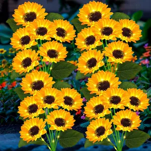 Solar Sunflower Lights 4 Pack with 24  Sunflower Outdoor Decorative Lights for Garden  for Mom and Friends, IP65  Sunflower Garden Stake Lights for Yard Patio Lawn Pathway