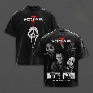 Scream 7 Stu Macher Matthew Lillard Graphic Tee Vintage Washed Oversized T-Shirt Hoodie Horror Movie Merch Ghostface Retro 90s Streetwear Aesthetic Unisex I'll Be Right Back Top Horror Fan Gift cotton tv show white soulja boy outfit 67 christian clothing