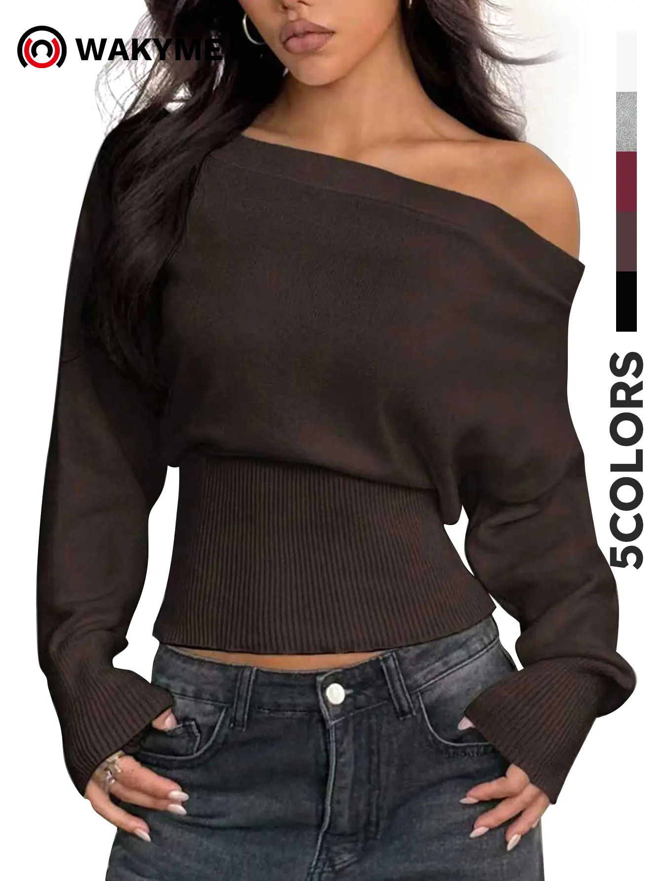 Women's Off Shoulder Knit Sweater, Loose Fit One Shoulder Pullover Top, Stylish Cozy Long Sleeve Sweater for Fall & Winter