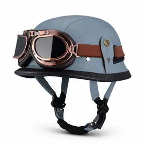 QUICKOOL DOT Approved Vintage German-Style Adjustable Protective Half Helmet with Goggles, Low Profile Open Face Helmet for Cruiser, Chopper, Adjustable Half Helmets, Protective Half Helmets