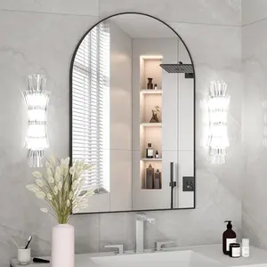 Arched Wall Mounted Mirror 30"Lx 20"W Gold Arch Mirror Metal Frame Black Bathroom Mirror for Bedroom Living Room Entryway Decor