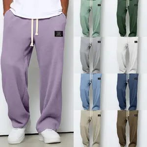 Men's Loose Drape Straight Sweatpants Wide-Leg Sports Casual Trousers Beige Gift Comfortable Versatile Athleisure Style for Spring Autumn