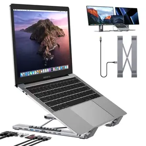 Mukiya USB C Laptop Docking Station Stand, Dual Monitor 4K@60Hz, 9 in 1 USB C Hub with 2* HDMI, 2 USB 3.0, PD 100W, Universal Dock Station for MacBook Pro/Air/Dell/HP/Surface/Lenovo