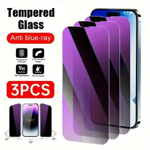 3pcs Anti-Blue Light Privacy Screen Protectors, Accessories for iPhone 17/16/15/14/13/12/11 pro/pro max/17 Air/16e/plus/mini/XR/XS MAX/XS, Protect Your Privacy and Eyesight, Anti-Scratch, Anti-Fingerprint, Anti-Oil Stains