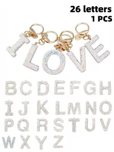26 Letter Keychain Silver Color Initials, Unisex Sparkling Simple Design, Perfect Gift for Women Girls, Daily Use Accessory