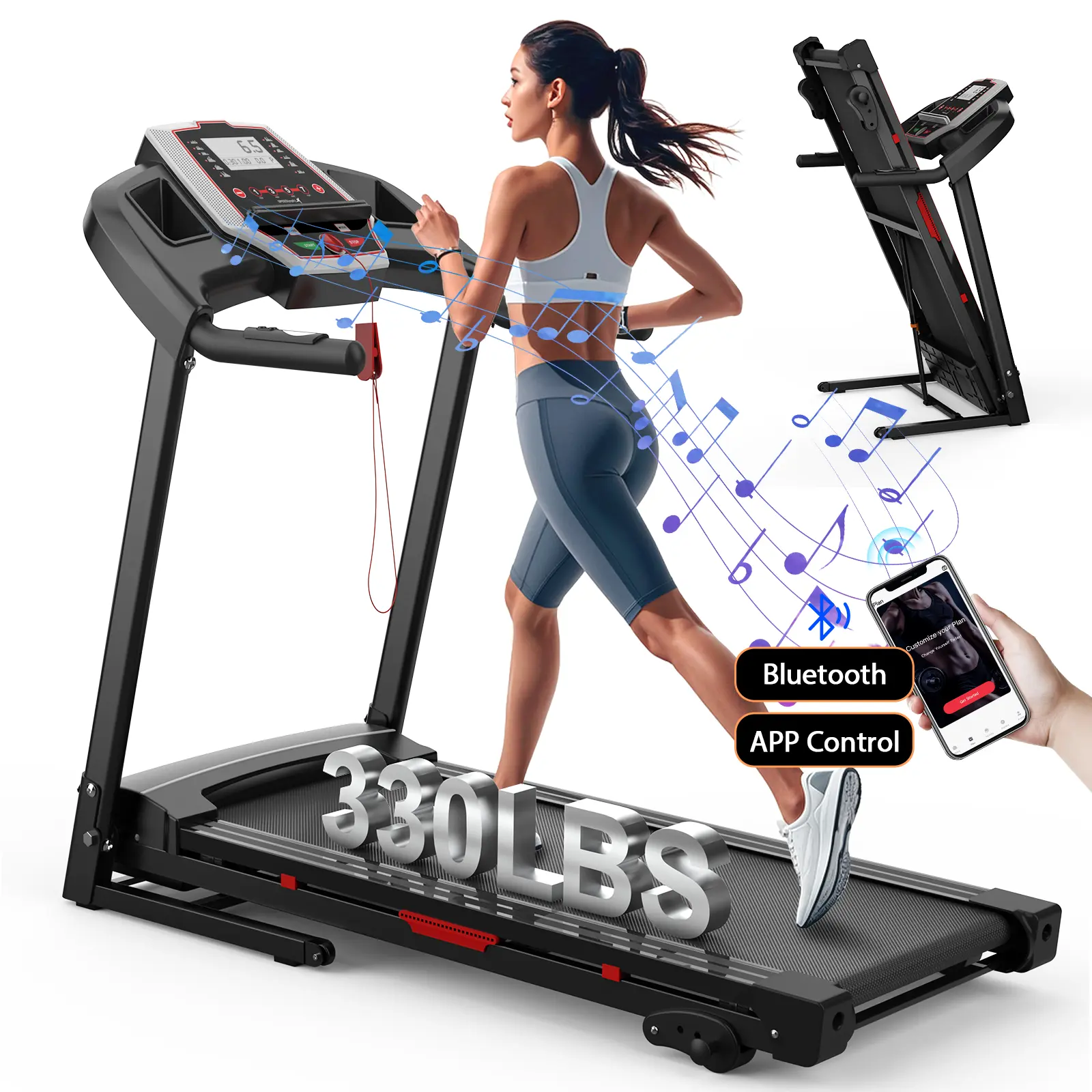 LIVIVOX Foldable 3.5HP Compact Incline Walking Treadmill with Belt - 330 lbs Capacity, 8.5MPH Speed, 10% Adjustable Incline, LED Display, Exercise Machine for Home Cardio at Home, Jogging Equipment, Compact Fold Treadmills