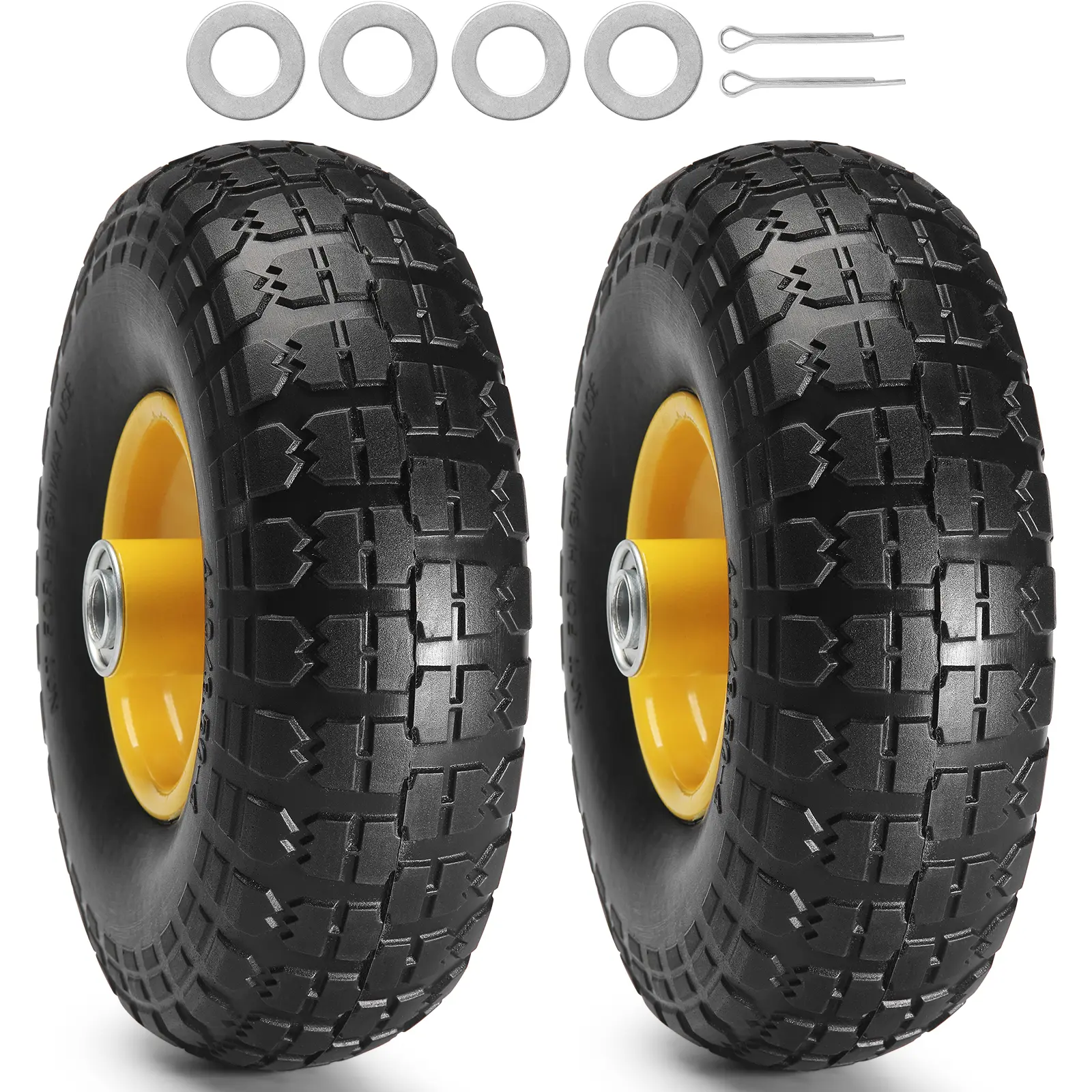 【Summerfinds】VEVOR 10 in Solid PU Run-Flat Tubeless Wagon Wheels 2-Pack, 400 lbs Dynamic Load, 450 lbs Static Load, Deep Tread Patterns, Flat Free for Hand Truck, Towing Equipment (Ages 12+)
