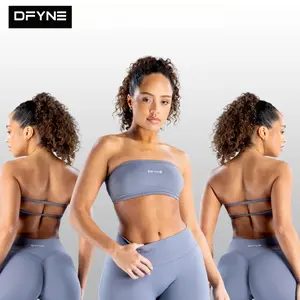 DFYNE Seamless Strapless Bandeau Sports Bra & Leggings Set| Padded Backless Gym Top with High Waisted Yoga Pants 2-Piece Outfit