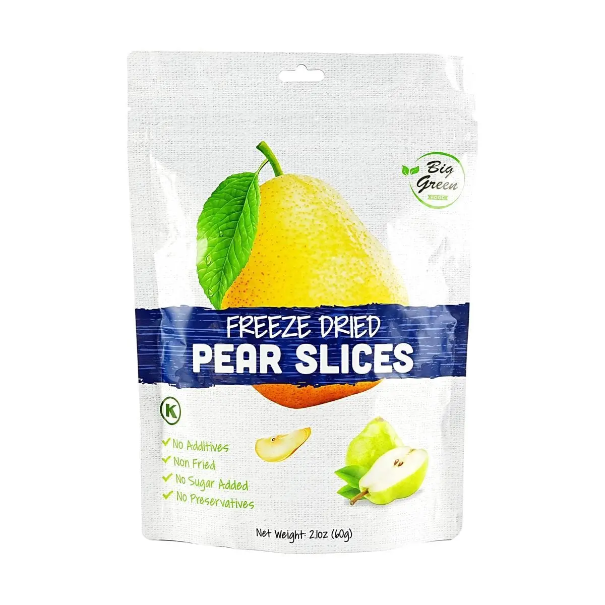 BIG GREEN Freeze Dried Pear Slices - 100% Natural Fruit Snack, 60g, Zero Sugar, No Additives, Healthy Diet Food