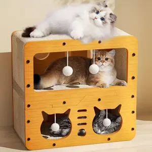 Cardboard house cat scratch board, 3-layer kitten scratch board resting bed, for kittens and small animals to play, rest and sleep, scratch board box, durable board entertains feline friends and prevents furniture damage