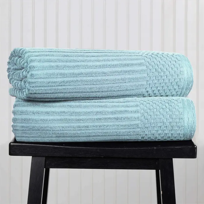 Home City SOHO BSHEET SB Ribbed Textured Cotton Bath Sheet Ultra-Absorbent Towel Set, Slate Blue - 34 x 64 in.